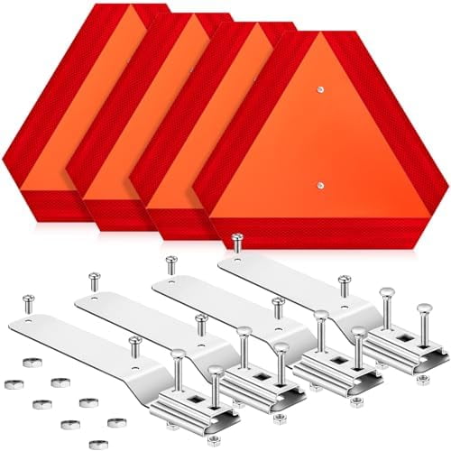 4 Sets Slow Moving Vehicle Sign with Mounting Bracket 14 x 16 Inch Slow Moving Vehicle Triangle Sign Aluminum Warning Triangles for Vehicles Golf Cart Tractor Outdoor Accessories