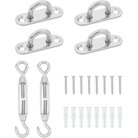4 Sets Stainless Steel Ceiling Hook Ring Hooks and 2Pcs Eye Hook Turnbuckle Wire Rope Tension with Screws for Swings Hammocks Boat Rigging 48x15x20mm Hole: 4.5mm