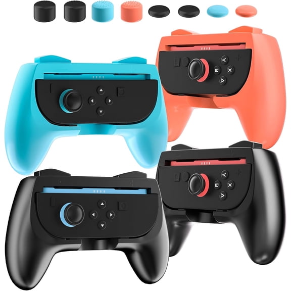 [4 Sets] Switch 2 Grips for joycon(for NS Switch 2 2025 joycon), Comfort Hand Grip Accessories for Switch 2 Left and Right Controller, Ergonomic Handle Kit with 8 Thump Caps