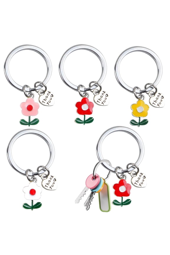 4 Sets of Teacher Appreciation Gifts Keychains Thank You for Helping Me Grow Handmade Card Colorful Flower Personalized Keychain for Teachers Christmas Gift