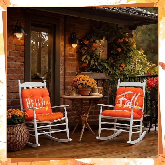 4 Sets Thanksgiving Large Fall Chair Cushions Outdoor, Rocking Chairs Cushion, Fall Maple Leaf High Back Chair Cushions, Thanksgiving Waterproof Seat Pads for Rocker Indoor(39" x 19")