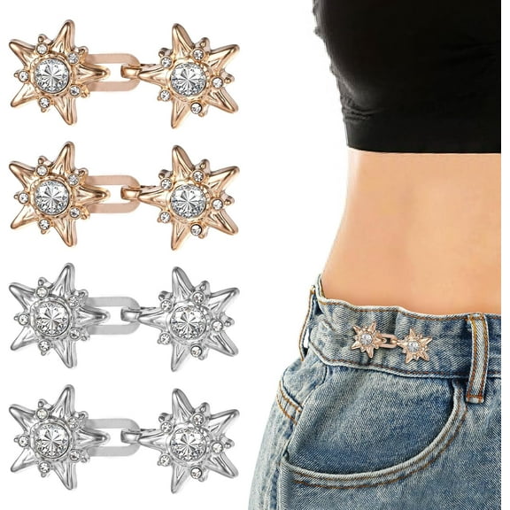 4 Sets Waist Tightener Clips, Adjustable Pentacle Button for Jeans, No Sewing Required Pant Waist Tightened, Jean Waist Tightened for Pants Skirt Waist Too Loose Big