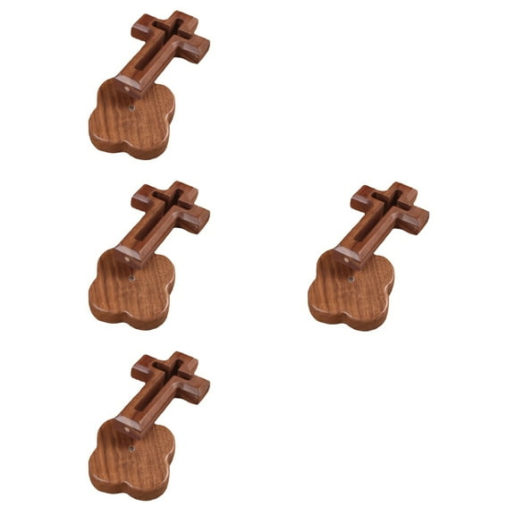 4 Sets Wooden Cross Standing Crucifix Sticker Outdoor Ornaments Decorations