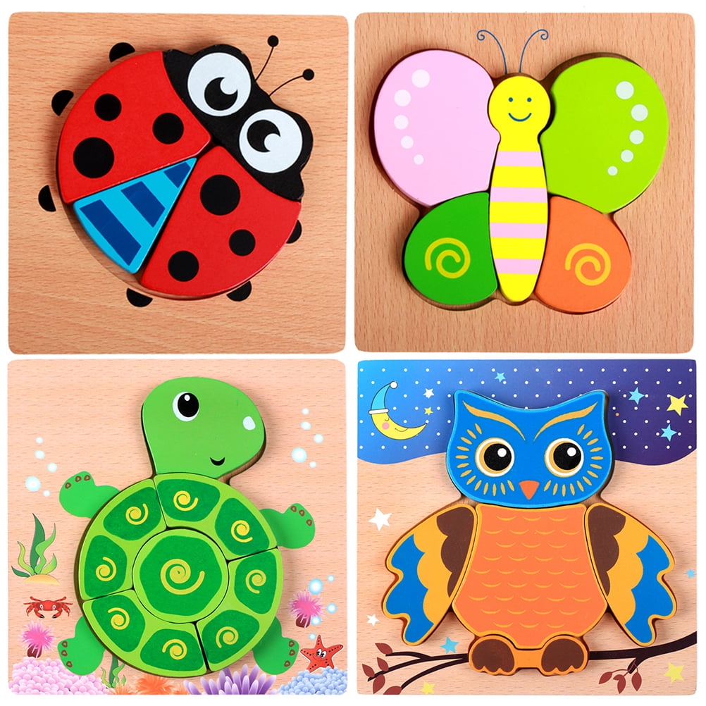 HEMOTON Assorted Color 3D Animal Shape Wooden Puzzle Toy for Kids ...