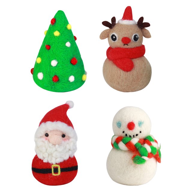 4 Sets Xmas Needle Felting Kits Wool Felt Needle Kits Beginner Punch