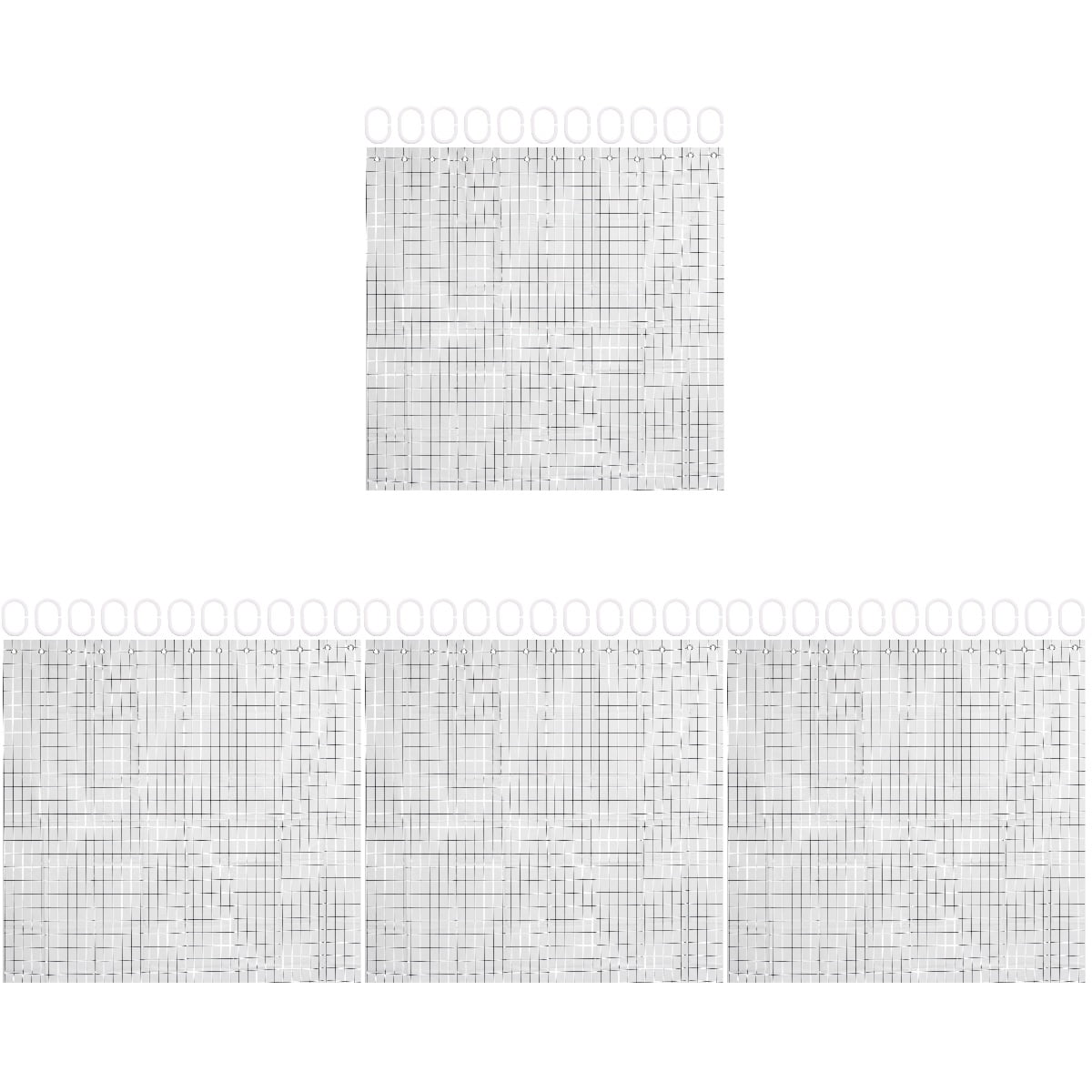4 Sets of Printed Shower Curtain Kit Printed Black and White Grid ...