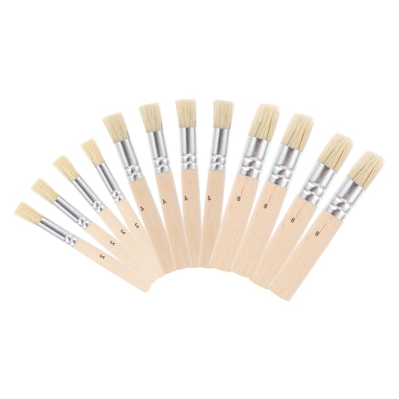 Houderco Beige Wooden Bristle Stencil Painting Brush Set for Watercolor and Acrylic Painting 12pcs