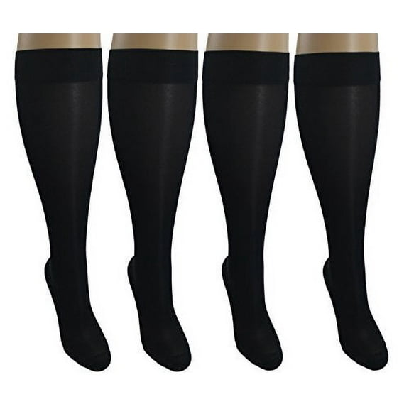 4 Sheer Pair Small/Medium Ladies Compression Socks, Moderate/Medium Graduated Compression 15-20 mmHg. Nurses, Work, Therapy, Travel & Flight Knee-High Hosiery. Color: Black
