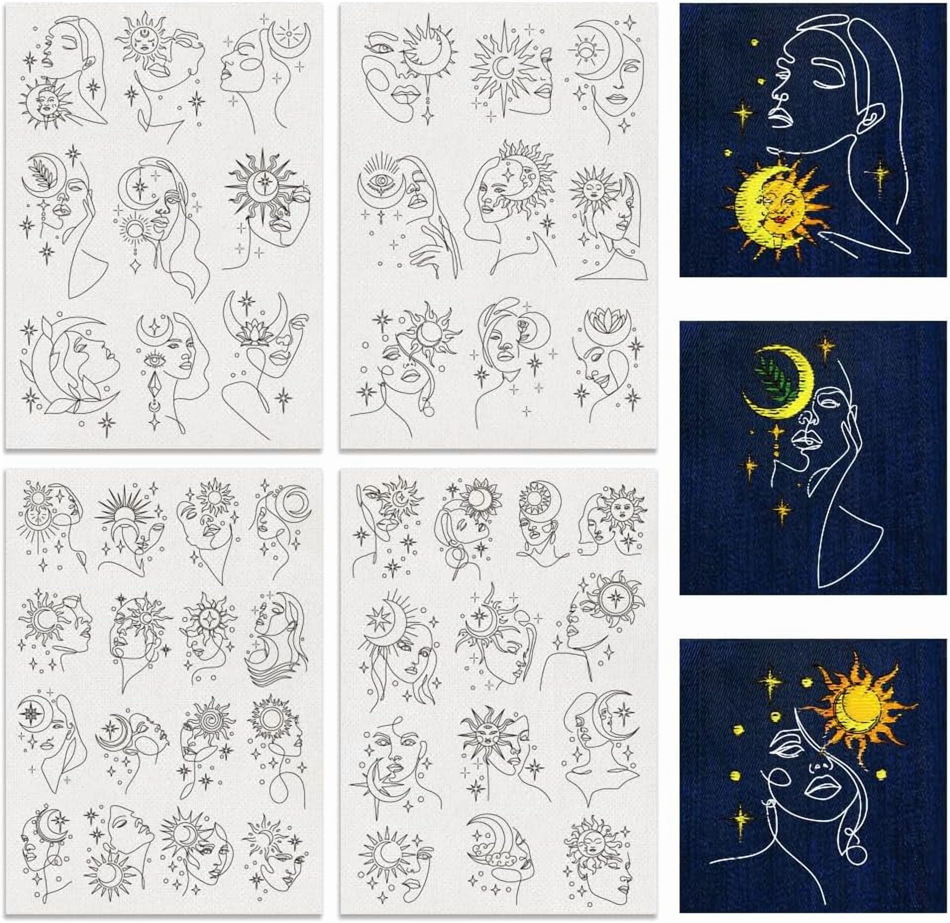 4 Sheet 47 Pcs Water Soluble Stabilizer Embroidery Pattern Moon Stars ...