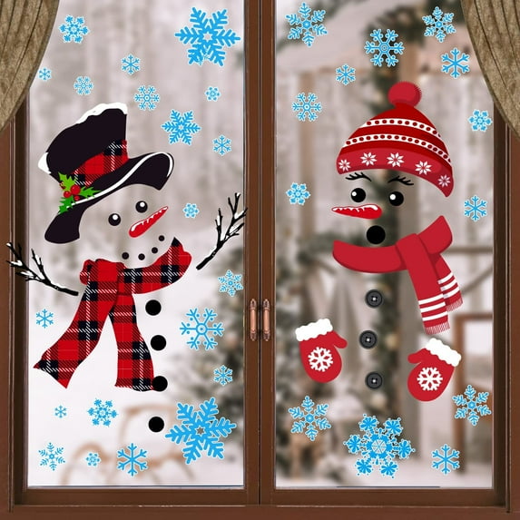 4 Sheet Christmas Decorations Door Snowman Door Decorations Removable Christmas Wall Stickers Christmas Door Stickers with Snowflake Decals for Window Door Refrigerator Wall