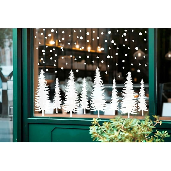 4 Sheet Christmas Window Clings Snowy Xmas Forest Trees Double-Sided Reusable Winter Window Decals for Holiday Christmas Party Home Windows Glass Decor
