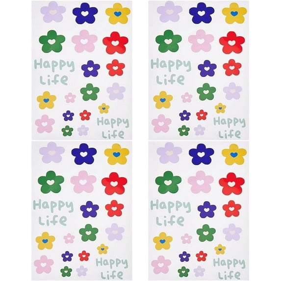 4 Sheet Daisy Flower Car Stickers 60S 70S Stickers Flower Car Body Side Stickers Waterproof Vinyl Decal Universal Car Exterior Decorative Accessories for Auto Truck Wall Art Laptop