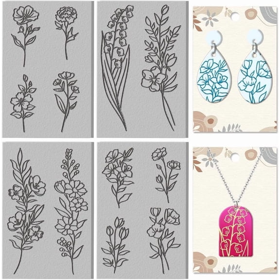 4 Sheet Single Flower Clay Texture Mat Lily of The Valley Polymer Texture Sheets DIY Tools for DIY handcrafting