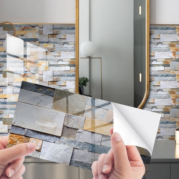 4-Sheet Tile Stickers, Self Adhesive Waterproof Removable Tiles Backsplash for Kitchen Bathroom Furniture Staircase DIY Home Decor Peel and Stick Wallpaper Boho, Wall Decals Clearance Under $5.00