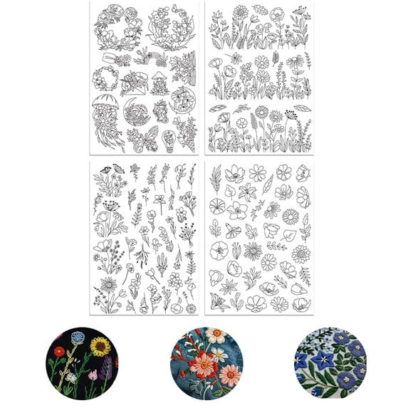 Shrups Pattern 4 Sheets 105 Pcs Water Soluble Embroidery Patterns Stabilizers - Pre ...