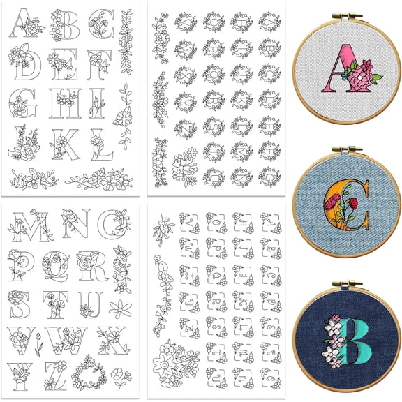 4 Sheets 11.6x8.2 Inch Stick and Stitch Embroidery Patterns Fabrics Water Soluble Embroidery Stabilizers Letter 297x210mmm