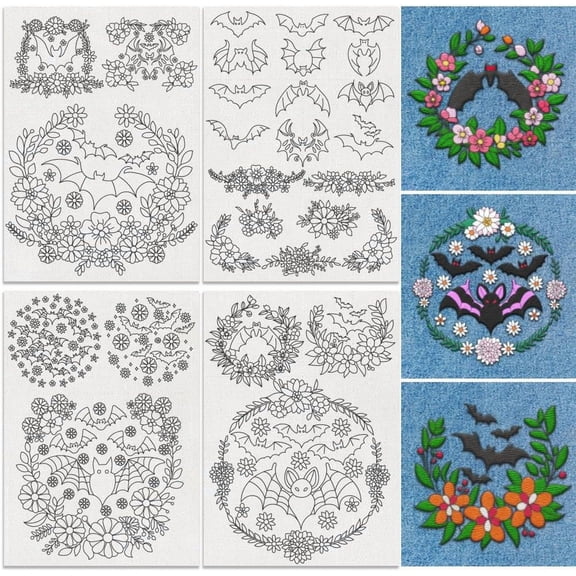 4 Sheets 11.6x8.2 Inch Stick and Stitch Embroidery Patterns Non-woven Fabrics Water Soluble Embroidery Stabilizers Bat 297x210mmm creative