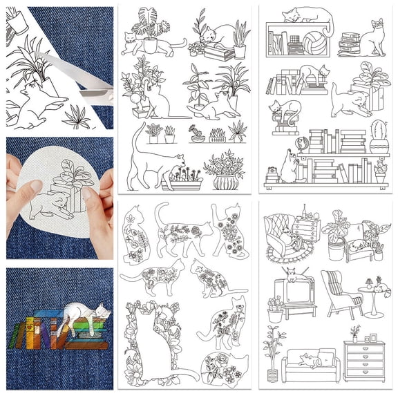 4 Sheets 11.6x8.2 Inch Stick and Stitch Embroidery Patterns Non-woven Fabrics Water Soluble Embroidery Stabilizers Cat Shape 297x210mmm Cat Shape
