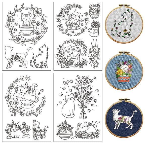 4 Sheets 11.6x8.2 Inch Stick and Stitch Embroidery Patterns Non-woven Fabrics Water Soluble Embroidery Stabilizers Cat Shape 297x210mmm diy Cloth