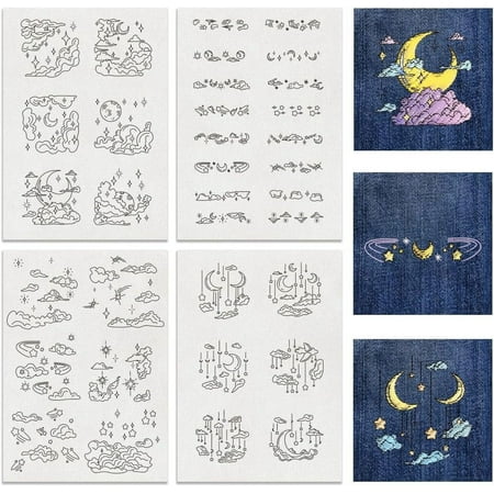 4 Sheets 11.6x8.2 Inch Stick and Stitch Embroidery Patterns Non-woven Fabrics Water Soluble Embroidery Stabilizers Cloud 297x210mmm