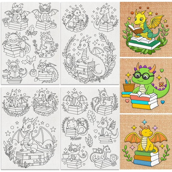 4 Sheets 11.6x8.2 Inch Stick and Stitch Embroidery Patterns Non-woven Fabrics Water Soluble Embroidery Stabilizers Dragon 297x210mmm for DIY