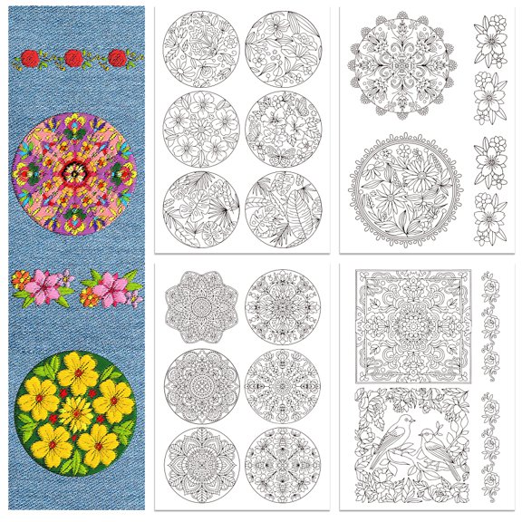 4 Sheets 11.6x8.2 Inch Stick and Stitch Embroidery Patterns Non-woven Fabrics Water Soluble Embroidery Stabilizers Floral 297x210mmm Cloth