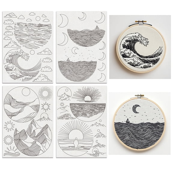 4 Sheets 11.6x8.2 Inch Stick and Stitch Embroidery Patterns Non-woven Fabrics Water Soluble Embroidery Stabilizers Mixed Shapes 297x210mmm colorful