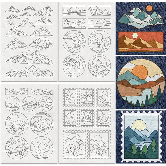 4 Sheets 11.6x8.2 Inch Stick and Stitch Embroidery Patterns Non-woven Fabrics Water Soluble Embroidery Stabilizers Mountain 297x210mmm