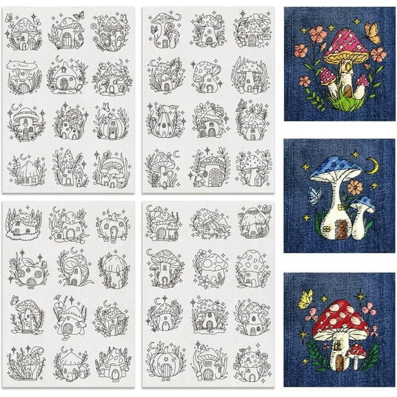 4 Sheets 11.6x8.2 Inch Stick and Stitch Embroidery Patterns Non-woven Fabrics Water Soluble Embroidery Stabilizers Mushroom 297x210mmm by handwork