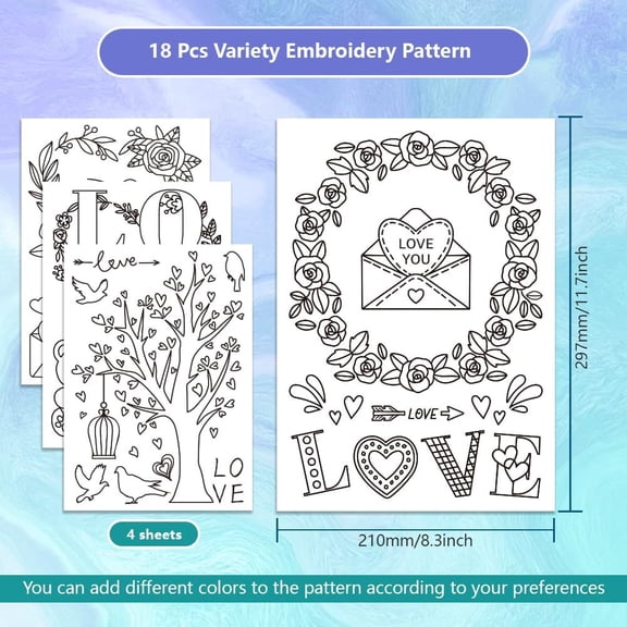 4 Sheets 11.7x8.3 Valentine's Day Water Soluble Embroidery Stabilizer Roses Love Tree Hand Sewing Stabilizers
