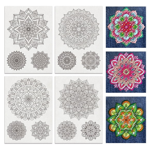 4 Sheets 12 Pcs Mandala Water Soluble Embroidery Pattern Stick and Stitch Embroidery Paper Designs Embroidery Starter Kit