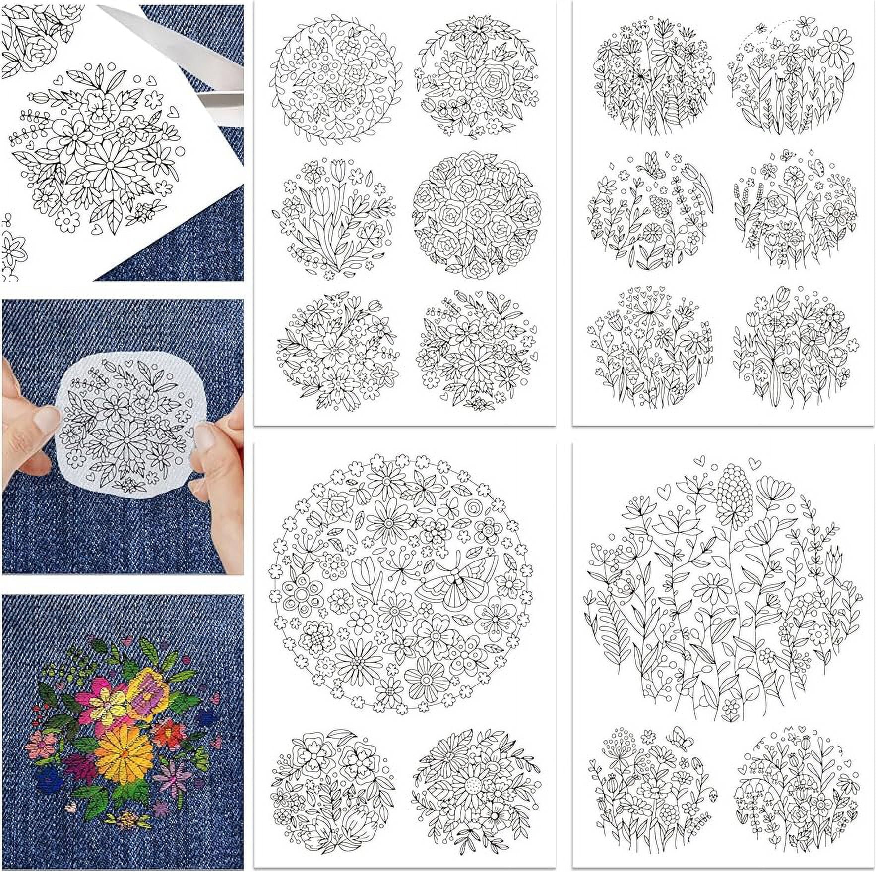 70Pcs Flowers Pattern Water Soluble Hand Sewing Stabilizers Animals Stick  and Stitch Embroidery Designs Paper for Fabric Embroidery Stitch Practice