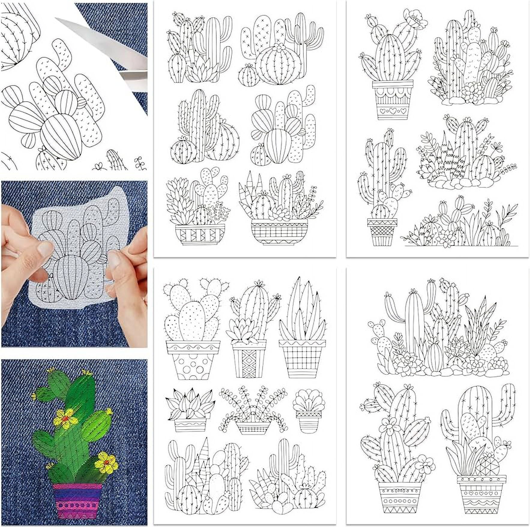 4 Sheets 22Pcs Cactus Water Soluble Stabilizer Hand Sewing Stabilizers