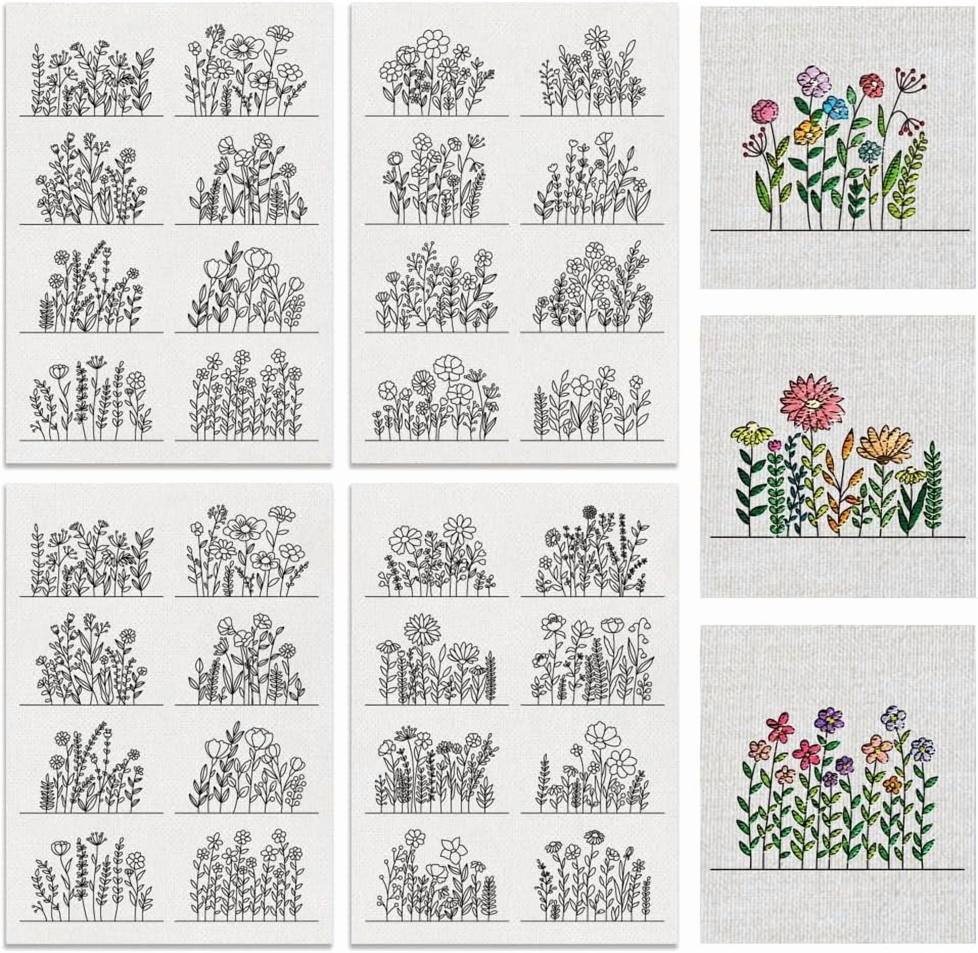 4 Sheets 32 Pcs Flowers Water Soluble Embroidery Patterns Stick and ...