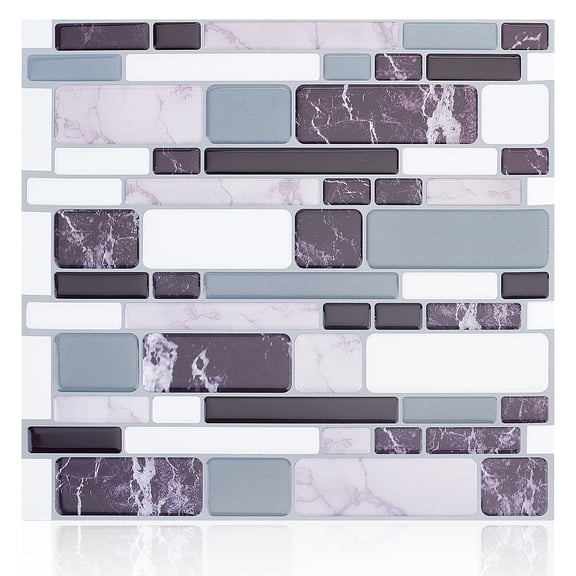 4 Sheets 3D Thick 10.6x10" Square Wallpaper Brick Pattern PVC Wall Panels Mosaic Stick On Kitchen Backsplash for DIY