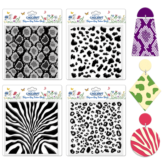 4 Sheets 4 Styles Animal Texture Polymer Clay Texture Sheets Snake Silicone Texture Stamp Zebra Clay Texture Mat Modeling Pattern Pad Texture Sheets
