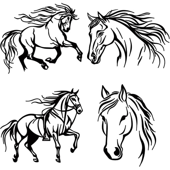 4 Sheets 4 Styles Black Horse Car Sticker PET Plastic Waterproof Reflective Car Body Side Stickers Self-Adhesive Vehicle Decals