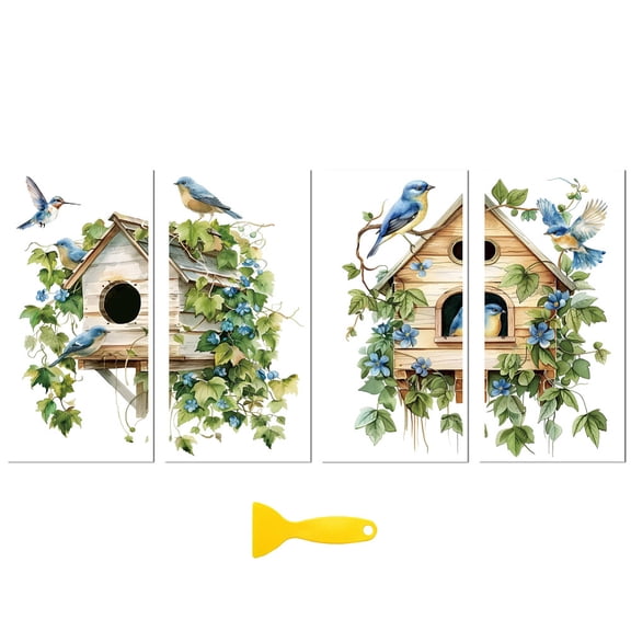 4 Sheets 4 Styles PVC Waterproof Decorative Stickers Self Adhesive Decals for Furniture Decoration Bird House 300x150mm 1 sheet/style