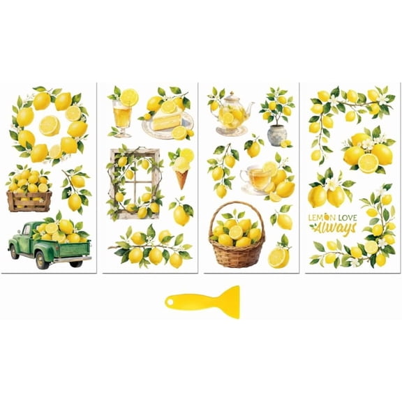 4 Sheets 4 Styles PVC Waterproof Decorative Stickers Self Adhesive Decals for Furniture Decoration Lemon 300x150mm 1 sheet/style diy