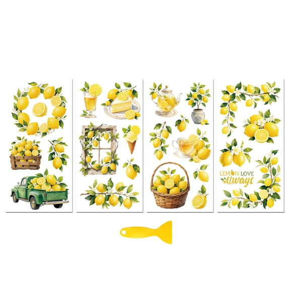 4 Sheets 4 Styles PVC Waterproof Decorative Stickers Self Adhesive Decals for Furniture Decoration Lemon 300x150mm 1 sheet/style