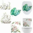 thumbnail image 1 of 4 Sheets 4 Styles Plant Leaves Toilet Stickers Self-Adhesive Toilet Seat Lid Stickers Decals PVC Waterproof Bathroom Wall Sticker Toilet Cover Decor Decal Removable for Toilet WC Restroom, 1 of 9