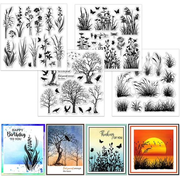 4 Sheets 4 Styles Plants Theme PVC Plastic Stamps for DIY Scrapbooking Photo Album Decorative Cards Making Stamp Sheets Film Frame