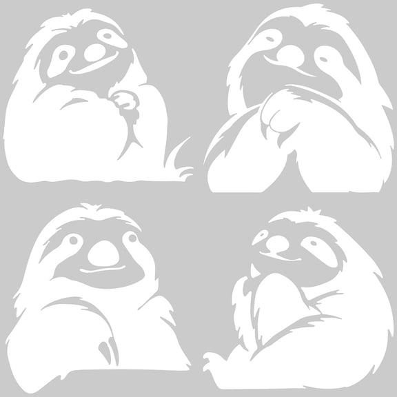 4 Sheets 4 Styles Sloth Car Stickers White PET Waterproof Self Adhesive Animal Reflective Cars Decals Decoration for Vehicle Bumper Motorcycle Body