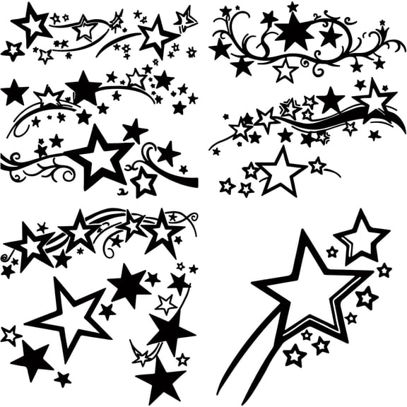 4 Sheets 4 Styles Star Car Decal Black Plastic Waterproof Reflective Graphics Car Body Side Stickers Self-Adhesive Five-Pointed Bumper Decals