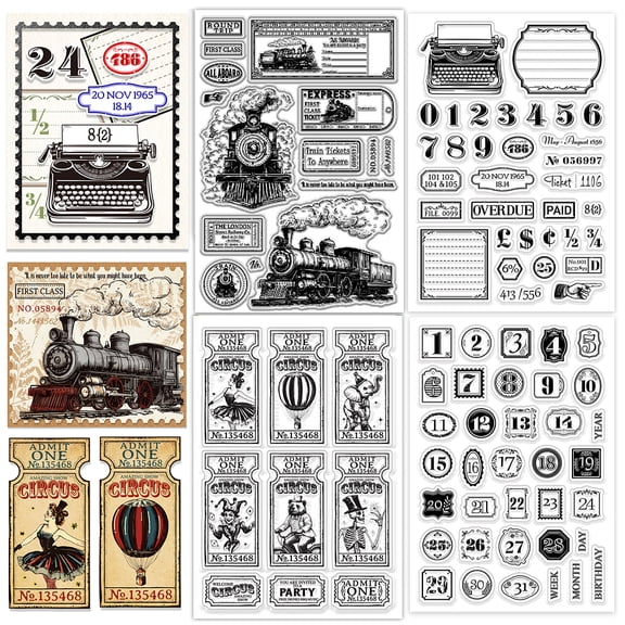 4 Sheets 4 Styles Vintage Trains Clear Stamps Tickets Transparent Stamps Labels Silicone Clear Stamp Seals