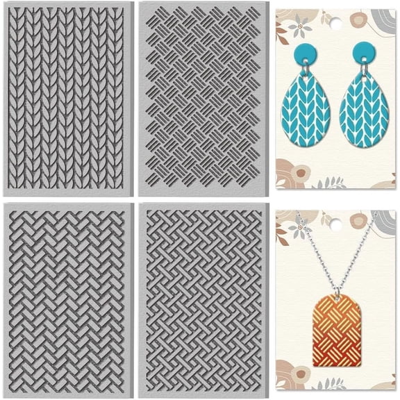 4 Sheets 4 Styles Woven Pattern Clay Texture Mat Knitted Polymer Clay Texture Sheets DIY Tools for Earring Jewelry Making 4x2.6inch