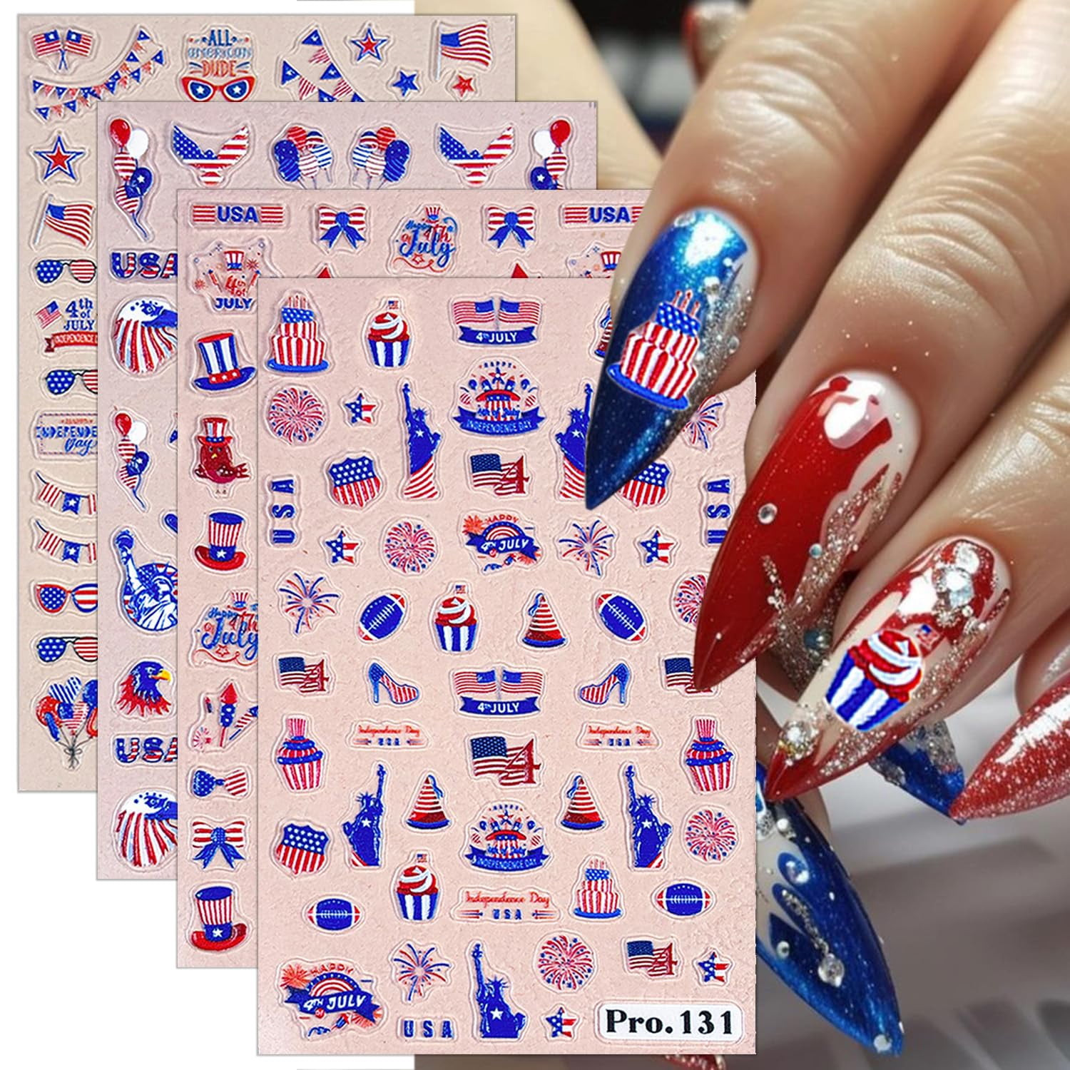 4 Sheets 4th of OIF8 July Stickers for Art Independence Day Decals 5D ...