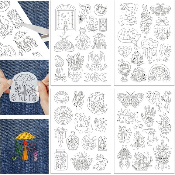 4 Sheets 50Pcs Magic Elements Water Soluble Hand Sewing Stabilizers for DIY Fabric 11.6x8.2 Inch Embroidery Stitch Practice Embroidery Patterns Transfers for DIY Embroidery Beginners Lovers