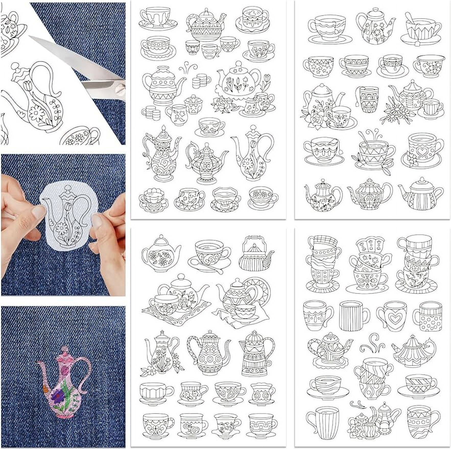 70Pcs Flowers Pattern Water Soluble Hand Sewing Stabilizers Animals Stick  and Stitch Embroidery Designs Paper for Fabric Embroidery Stitch Practice