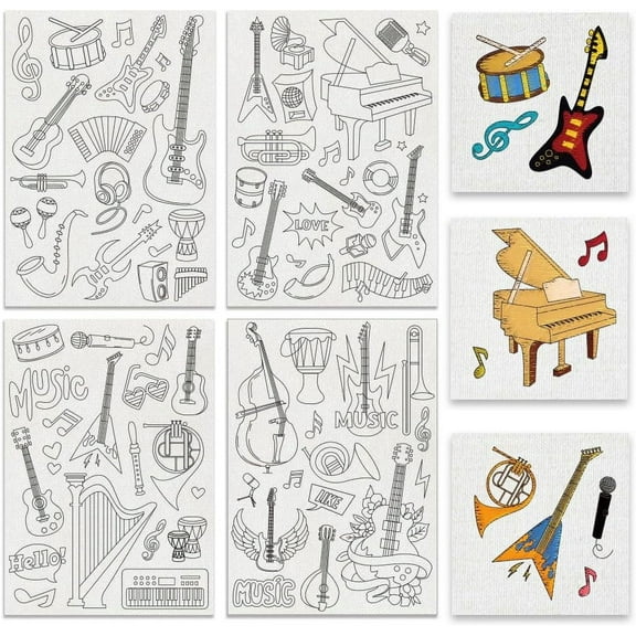 4 Sheets 76Pcs Music Water Soluble Embroidery Patterns Guitar Hand Sewing Stabilizers Stick and Stitch Embroidery Paper for Embroidery Beginners Shirts Coats Bags Towels